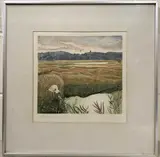 Norfolk Reed Marsh' hand coloured etching, limited edition, numbered (19/100) and signed in pencil to plate margin,11x11ins, mounted, framed and glazed by Robert R Greenhalf, etching, sold Jan 2023
