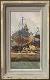 Harbour scene by Jane Helme, oil on board, offered Dec 2022