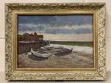 Evening Glow, Burnham Overy Staithe by David Baxter, oil on board, sold Dec 2022