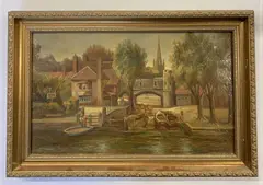Pull's Ferry, Norwich by Geoffrey E. Mortimer, oil on canvas, offered Dec 2022