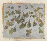 Ornithological silhouette montage by Kay Ohsten, mixed media on card, offered Dec 2022