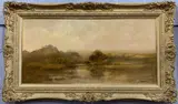 River landscape by Ken Hildrew, oil on canvas, offered Dec 2022