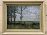 Norfolk landscape by David Baxter, oil on board, offered Dec 2022