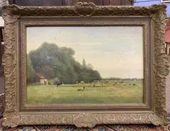 Pastoral with cows grazing in a meadow by Marinus Gidding, 1890, oil on canvas, sold Dec 2022
