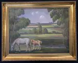 A grazing horse and foal by Geoffrey E. Mortimer, oil on board, offered Dec 2022