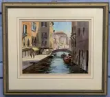 Sunlit Walkway, Venice by Andrew King Roi Ns, 2004, watercolour, offered Dec 2022