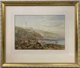 Staffage on a rocky coast line by James Whaite, watercolour, offered Dec 2022