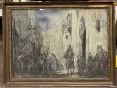 Middle Eastern street scene with figures and camels by Marius Bauer, watercolour, sold Dec 2022