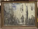 Middle Eastern street scene with figures and camels by Marius Bauer, watercolour, sold Dec 2022