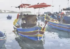 Maltese fishing boat by John Yardley, watercolour, offered Feb 2025