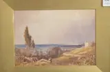View from a hillside with distant river, possibly Italy, Inscribed mount by Anthony Van Dyke Copley Fielding, watercolour, sold Feb 2025