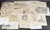 Collection of watercolour and pencil sketches, to include woodland, landscape, cattle, dogs and poultry, etc by Robert Lillie, watercolour and pencil, sold Feb 2025