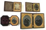 a double ambrotype, quarter plate and two ninth plate ambrotypes, together with a ninth plate daguerreotype, all are in Union cases ca by Cased Images, photograph, sold Feb 2025