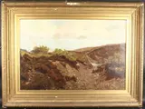 Sheep on a rocky coastal path with a sea view beyond by Herbert Moxon Cook, oil on canvas, sold Jan 2025