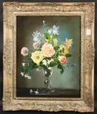 Mixed Flowers in an English 17th Century Wine Glass by Cecil Kennedy, oil on canvas, sold Jan 2025