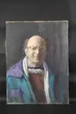 Self portrait, head and shoulders, wearing a priests robe by George Weissbort, Oil on board, sold Jan 2025