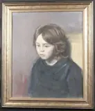 Portrait, head and shoulders of a young girl in blue by George Weissbort, oil on board, sold Jan 2025