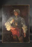 Portrait, three-quarter length, a man in armour, theatrical by George Weissbort, Oil on board, sold Jan 2025