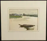 British by Edward Seago, Watercolour, a tranquil fenland scene with distant cathedral, sold Jan 2025