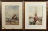 Harbour views, pair of watercolours, one inscribed Hastings, the other Newhaven by William Edward Webb, watercolor, sold Jan 2025