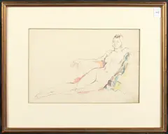 English by Albert Rutherston, ink and watercolour, sold Jan 2025