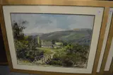 Mountainous landscape with church and bridge by Lance O'Gorman, oil on board, sold Jan 2025