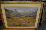 Mountainous river landscape by Lance O'Gorman, oil on board, sold Jan 2025