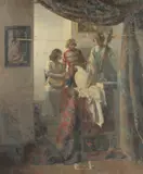 One playing a cello by George Weissbort, oil, sold Dec 2024
