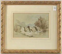The Rheinfall (Rhine Falls, Switzerland), pen and ink with watercolour and bodycolour, 6.75" x 9.75 by James Duffield Harding, ink, sold Dec 2024