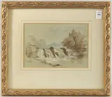 The Rheinfall (Rhine Falls, Switzerland), pen and ink with watercolour and bodycolour, 6.75" x 9.75 by James Duffield Harding, ink, sold Dec 2024