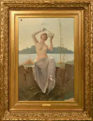 French.A draped female nude releasing butterflies from a box by Edouard Gerome Paupion, oil on canvas, sold Nov 2024