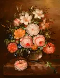 A still life study of mixed flowers in a glass vase by P. Gabriel, oil on panel, sold Nov 2024