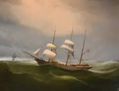 French, a three masted ship in heavy seas by Célestin Deshayes, oil on canvas, sold Nov 2024