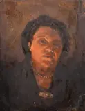 PORTRAIT head and shoulders of a lady, panel by George Weissbort, oil, sold Nov 2024