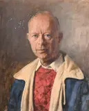 PORTRAIT head and shoulders of a man, board by George Weissbort, oil, sold Nov 2024