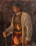 PORTRAIT three-quarter length of a man, board, 22.5ins x 18.5ins (57cm x 47cm) by George Weissbort, oil, sold Nov 2024
