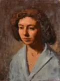 PORTRAIT head and shoulders of a young lady, boardSigned by George Weissbort, oil, sold Nov 2024