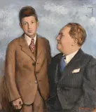 A Three-quarter length double portrait of a man and young man and another head and shoulders, board by George Weissbort, oil, sold Nov 2024