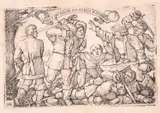 Haust du mich so stich ich Dich, engraving, inscribed in pencil 'B176I' verso, 1.75" x 2.75" (4.8 x 7.3cm), unframed by Hans Sebald Beham, engraving, sold Nov 2024