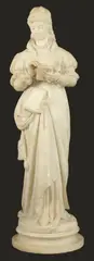 a carved alabaster young woman in medieval dress reading a book, by Jean-Louis Grégoire, sculpture, offered Oct 2024