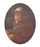 A half-length portrait of a military man in a metal hat by C. Regnier, oil on canvas, sold Oct 2024