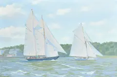 Classic yachts racing off Cowes by Ron Charles Mitchell, 2011, oil on canvas, sold Oct 2024