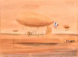 Nice, France, Airship by Alberto Santos-Dumont, 1909, watercolour, sold Oct 2024