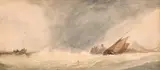 Shipping approaching a harbour in a gale by John Cuthbert Salmon, watercolour, sold Oct 2024