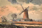 Windmill in an extensive landscape by Cavendish Morton, 1967, watercolour, sold Oct 2024