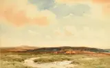 British, cattle grazing on a moorland landscape by Wycliffe Egginton, watercolour, sold Oct 2024