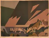 Forty naked ladies bathing outdoors by Lars Norrman, lithograph, sold Oct 2024