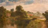 A view of figures on a punt by Robert Gallon, oil on canvas, offered Aug 2024