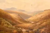 Livestock in a field by a boulder-strewn mountain river by John Barrett, 1886, oil on canvas, offered Aug 2024