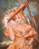 An elegant female figure in a woodland glade by Julian Gordon Mitchell, oil on canvas, offered Aug 2024